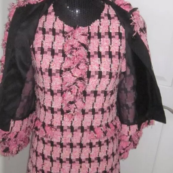Moschino HOUNDTOOTH TWEED Jacket + Dress PINK 4 Dynasty Fallon Carrington 2 Piec - Picture 3 of 14